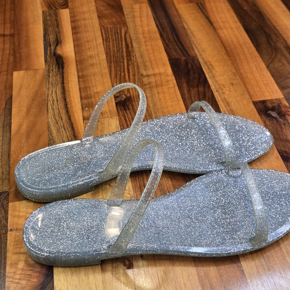 Stuart Weitzman Glitter Jelly Slide Sandals - 8